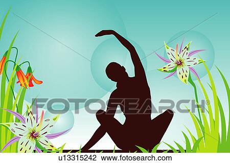 Drawing - Silhouette of a woman making lotus position and gesturing. Fotosearch