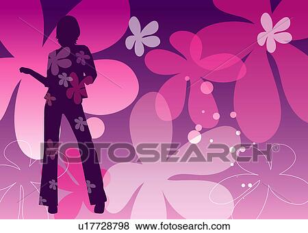 Silhouette of a woman with flower shape in background View Large Illustration Stock Illustration - Silhouette of a woman with flower shape in background. Fotosearch