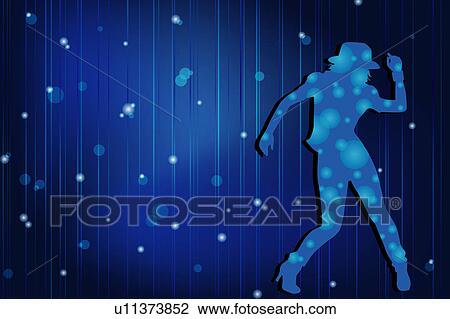 Silhouette of one woman acting with floral pattern in background View Large Illustration Drawing - Silhouette of one woman acting with floral pattern in background. Fotosearch