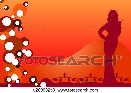 Silhouette of one woman standing with floral pattern in background View Large Illustration Clipart - Silhouette of one woman standing with floral pattern in background. Fotosearch