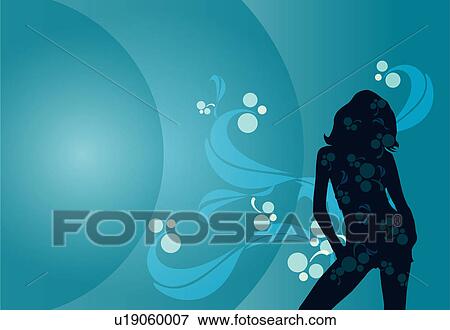 Stock Illustration - Silhouette of one woman standing with floral pattern in background. Fotosearch