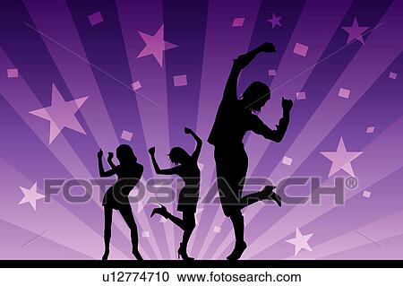 Silhouette of three women dancing together with background of star light View Large Illustration Clipart - Silhouette of three women dancing together with background of star light. Fotosearch