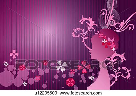 Stock Illustration - Silhouette of woman's profile with flowers. Fotosearch