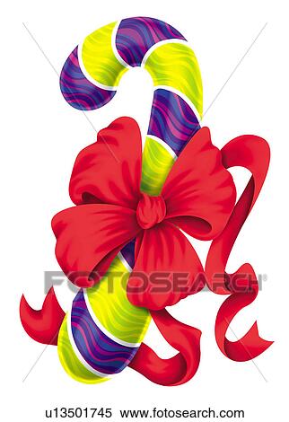Candy cane with red ribbon View Large Clip Art Graphic Clipart - Candy cane with red ribbon. Fotosearch