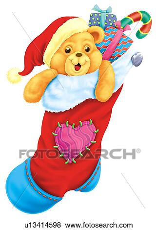 Clip Art - Christmas Stocking with gifts. Fotosearch