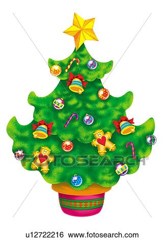 Clip Art - Christmas tree with decorations. Fotosearch