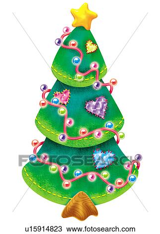 Clipart - Christmas tree with decorations. Fotosearch