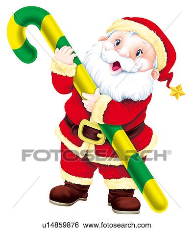 Clip Art - Santa Claus holding candy cane. Fotosearch