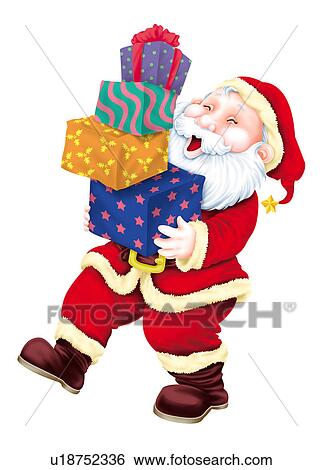 Clip Art - Santa Claus holding gifts. Fotosearch
