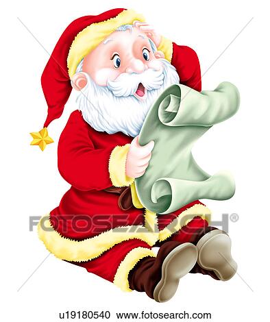 Clipart - Santa Claus with a list. Fotosearch