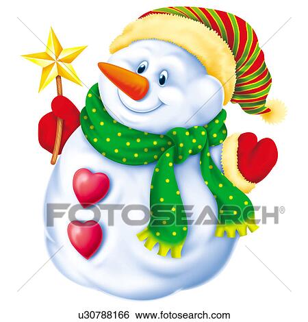 Clip Art - Snowman with hat and scarf. Fotosearch