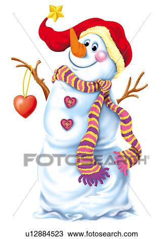 Clipart - Snowman with hat and scarf. Fotosearch