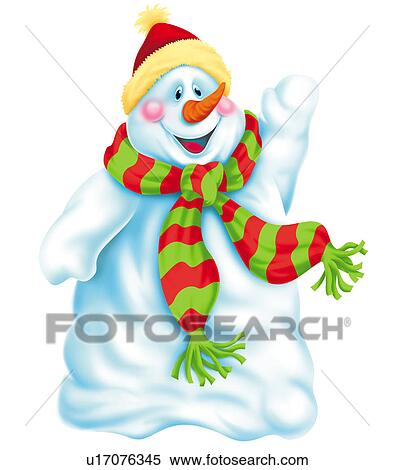 Clipart - Snowman with hat and scarf. Fotosearch