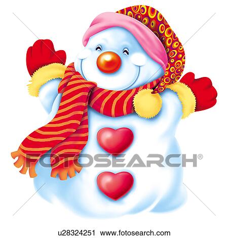 Snowman with hat, gloves and scarf View Large Clip Art Graphic Clipart - Snowman with hat, gloves and scarf. Fotosearch