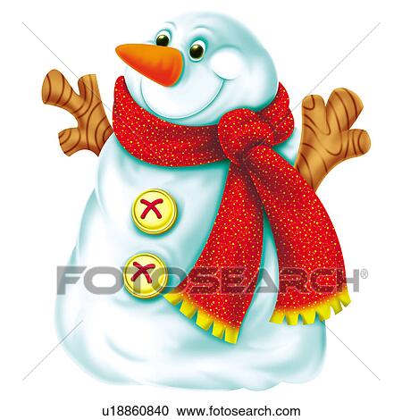 Snowman with scarf View Large Clip Art Graphic Clipart - Snowman with scarf. Fotosearch