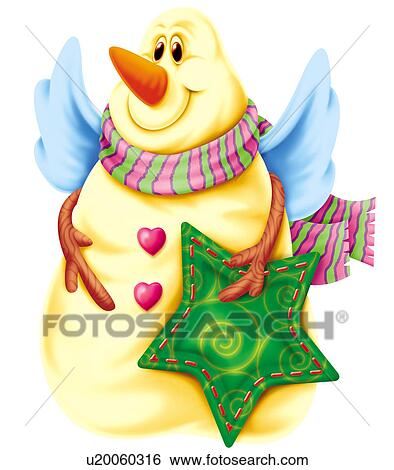 Clip Art - Snowman with wing and scarf. Fotosearch