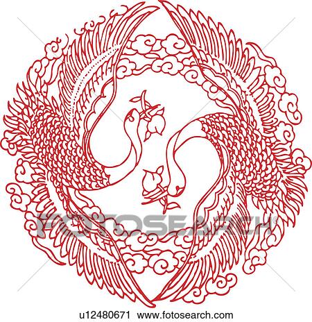 Clip Art - Lucky pattern with cranes. Fotosearch