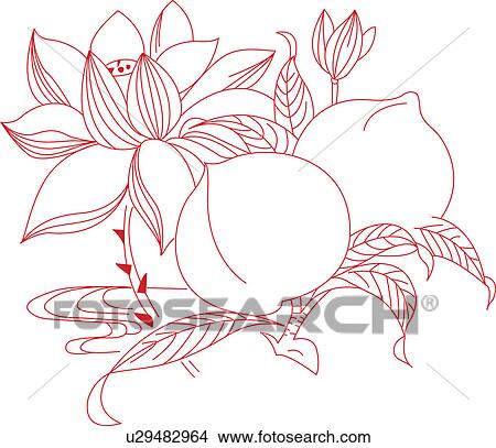 Lucky pattern with peaches, Peach stand for longevity View Large Illustration Stock Illustration - Lucky pattern with peaches, Peach stand for longevity. Fotosearch