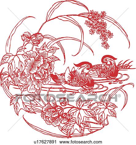 Lucky pattern with Two Mandarin Ducks View Large Illustration Clip Art - Lucky pattern with Two Mandarin Ducks. Fotosearch