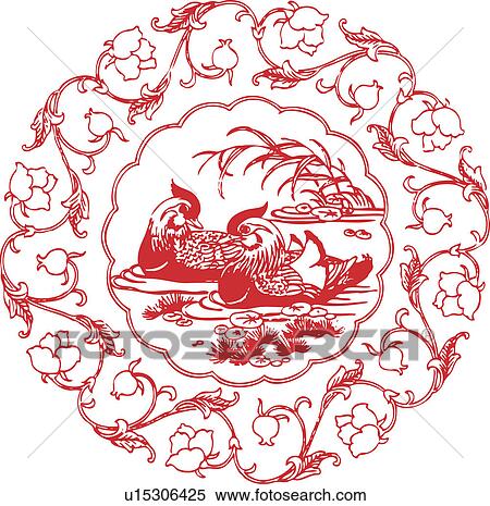 Lucky pattern with two mandarin ducks View Large Illustration Stock Illustration - Lucky pattern with two mandarin ducks. Fotosearch
