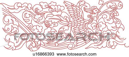 Drawing - Mystical bird pattern. Fotosearch