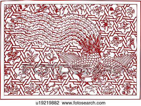 Drawing - Mystical bird pattern. Fotosearch