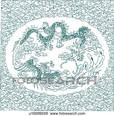 Stock Illustration - Pattern with Dragon and Phoenix. Fotosearch