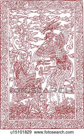 Stock Illustration - Two Phoenixes Pattern. Fotosearch