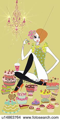 Young woman eating sweets View Large Illustration Stock Illustration - Young woman eating sweets. Fotosearch