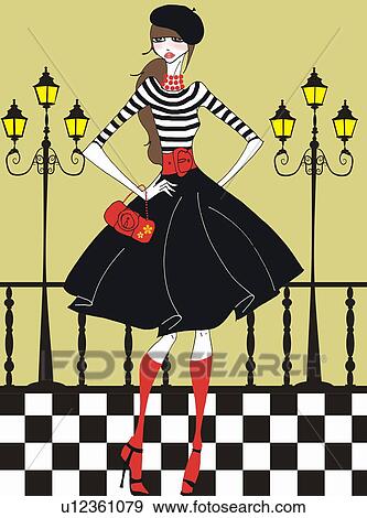 Stock Illustration - Young woman posing on the street. Fotosearch
