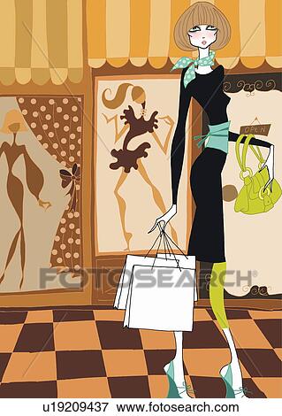 Young woman with shopping bags View Large Illustration Stock Illustration - Young woman with shopping bags. Fotosearch