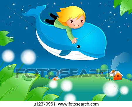 Clipart of Girl riding a whale u12379961 - Search Clip Art