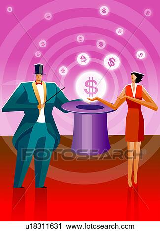 assistant stage performing magician clip helping him clipart fotosearch vector illustration