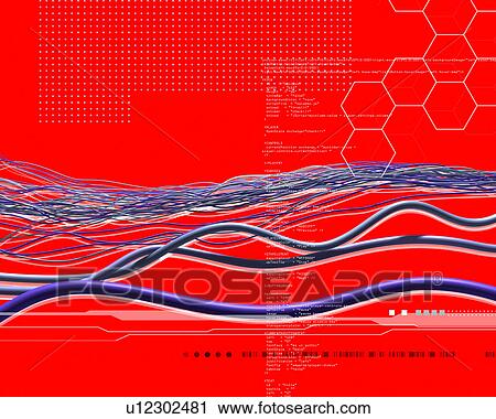 Clip Art - Blue wave with red background. Fotosearch