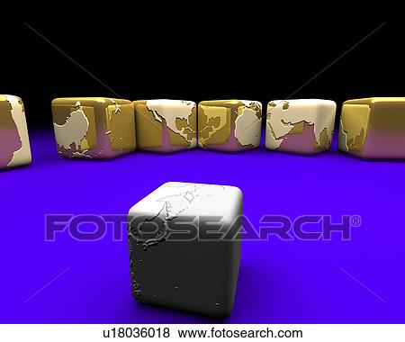 Stock Illustration - World map on cubes. Fotosearch