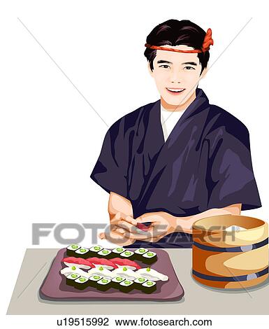 Clip Art of fish, japanese, asian food, chefs, food, japan u19515992 ...