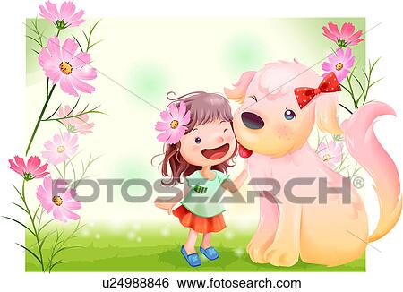 Stock Illustration of Girl and her Pet Dog u24988846 - Search Clip Art ...