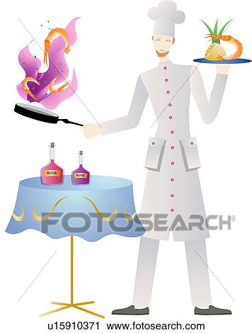 Clipart of Chef sauteing shrimp u15910371 - Search Clip Art ...