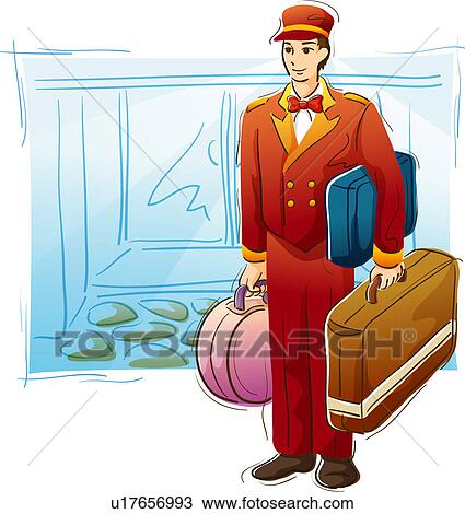 Drawing of Bellboy with luggage u17656993 - Search Clipart ...