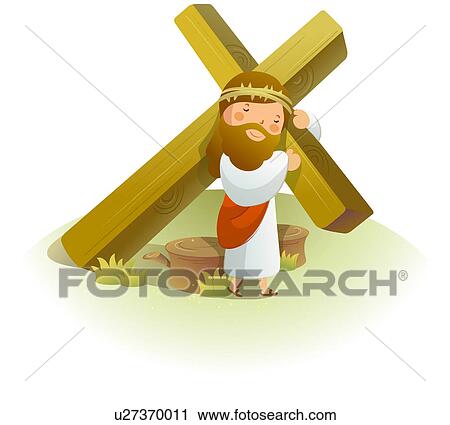 イエス キリスト 届く A 十字架像 上に 彼の 肩 クリップアート U Fotosearch