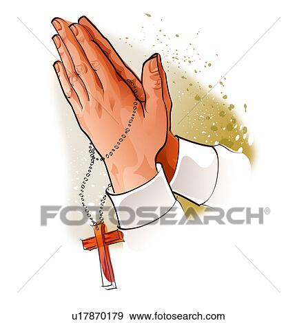 クローズアップ の A 人 手 祈ること で ロザリオビーズ イラスト U Fotosearch