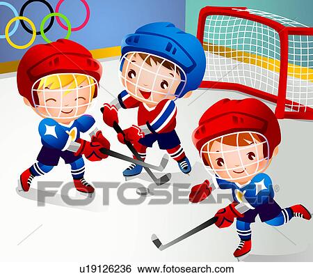 ３ 男の子 遊び アイスホッケー イラスト U19126236 Fotosearch