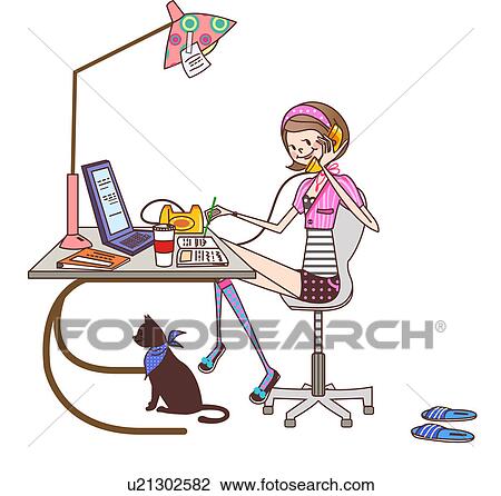 المرأة التي تتحدث على الهاتف الرسم U21302582 Fotosearch