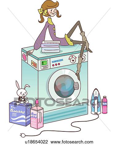 Mujer Se Sentar En Un Lavadora Dibujo U18654022 Fotosearch