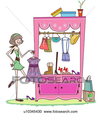 Woman standing and holding a dress Clipart | u10345430 | Fotosearch