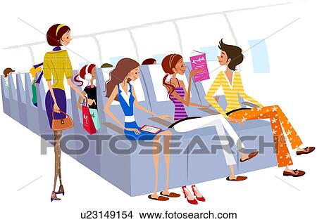 人々のグループ 旅行 中に 飛行機 イラスト U Fotosearch