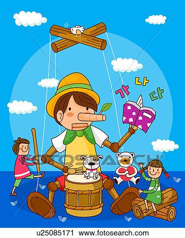 ３人の子供たち 実行 A 人形劇 クリップアート U Fotosearch