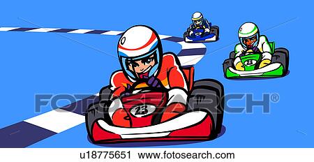 Three People Participating In A Go Carting Race Clip Art