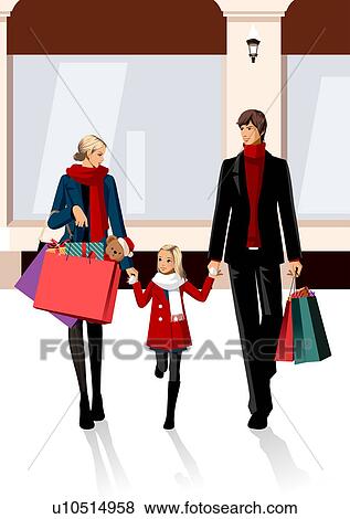 恋人 届く 買い物袋 そして 歩くこと で 彼 それ ら 娘 イラスト U Fotosearch