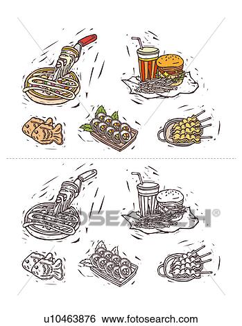 Variazione Di Derrata Alimentare Visualizzato Fila Contro Sfondo Bianco Archivio Illustrazioni U10463876 Fotosearch